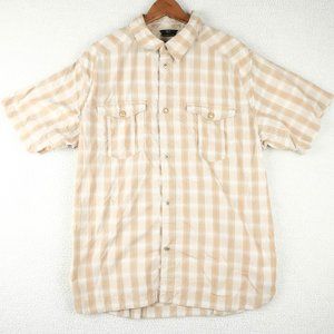 Rossignol Button Up Shirt Mens Large Beige White Striped Lightweight Outdoor